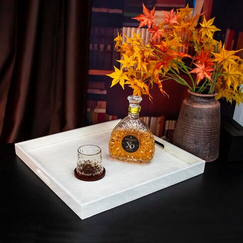 35 * 35 inches Leather Rectangle Serving Tray with Hole Handles,High-End Light Large Service Tray for Ottoman Tray, Tea, Food, Butler - Countertop, Kitchen,Family Dinner, Picnic(White) in Saudi Arabia