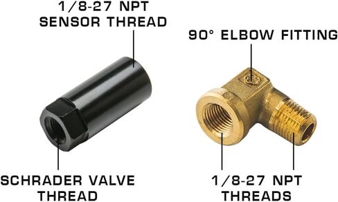 GlowShift Liquid Filled Mechanical 100 PSI Fuel Pressure Gauge Kit with Rail Pressure Adapter for Ford Mustang 1987-2002 5.0L & 2003-2014 4.6L - Black Dial - 1/8-27 NPT Thread - 1-1/2" Diameter in Kuwait