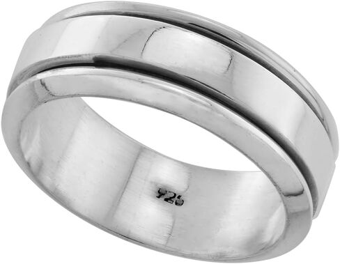 5 and 8mm Sterling Silver Womens & Mens Spinner Ring Polished Flat Band Polished Handmade in Saudi Arabia