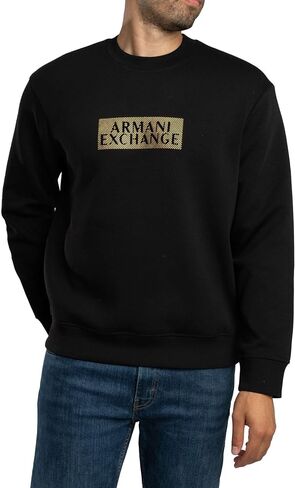 Armani Exchange Men's Bonded Stretch Gold Logo Center Chest Crewneck Sweatshirt in Saudi Arabia