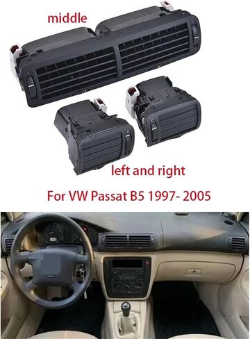 متوافق مع VW Passat B5 1997-2005 أسود لوحة القيادة السوداء مركزية تنفيس الهواء المخرج A/C (يسار واليمين) in Kuwait