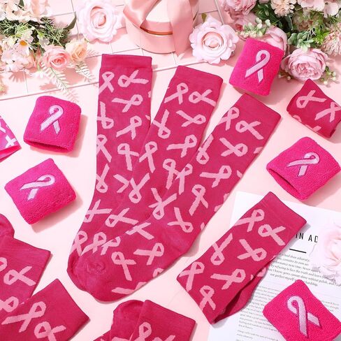 XTINMEE 18 مجموعة جوارب الشريط والمعصم الوردي لسرطان الثدي. in Saudi Arabia