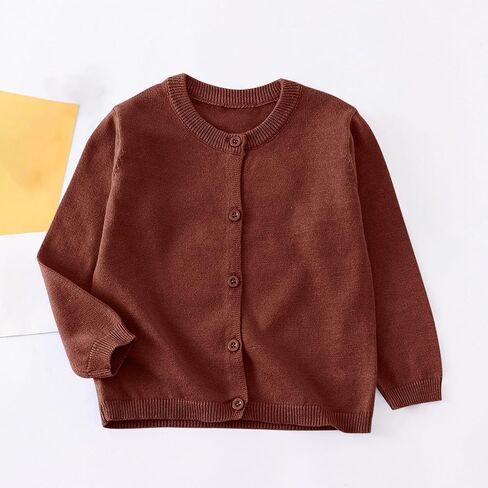 Boys Girls Crewneck Cardigan Sweaters Long Sleeve Kids Button Cotton School Uniform Knit Tops Outwear in Saudi Arabia