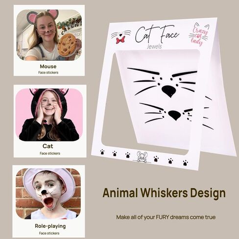 Cat Face Whiskers Stickers, Animal Face Jewels, Costume Accessories Face Gems Jewels,One Sheet Two Sets, Easy to Apply and Remove (Black) in Saudi Arabia