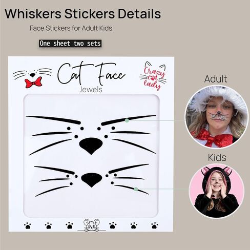 Cat Face Whiskers Stickers, Animal Face Jewels, Costume Accessories Face Gems Jewels,One Sheet Two Sets, Easy to Apply and Remove (Black) in Saudi Arabia