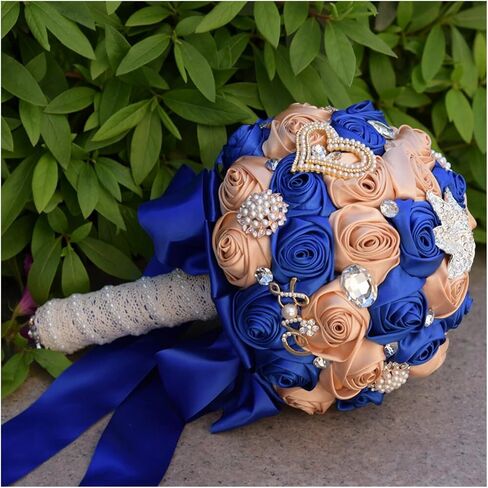 4 Size Champagne and Brown Jewelry Beaded Wedding Flower Bridal Bridesmaid Bouquets Ribbon Bouquets Diamond Brooch Bouquet Cheerfully(F-A1,21cm) in Kuwait
