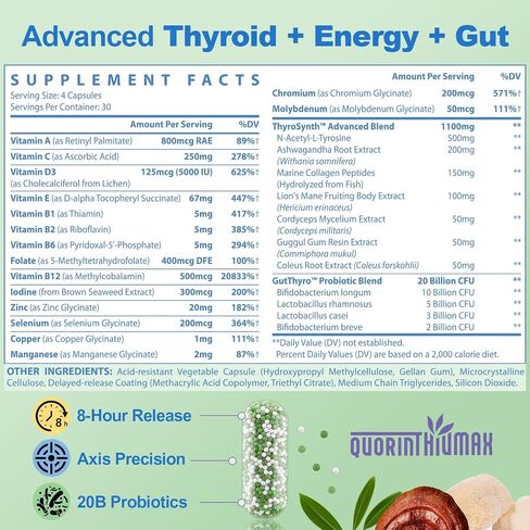 ملحق دعم الغدة الدرقية لـ Women 120 Capsules - Beads Smart -Release Micro Beads مع Thyrosynth ™ & Gutthyro ™ - مجمع الغدة الدرقية المتقدم ، Ashwagandha ، الكولاجين البحري و 20 ب CFU probiotics - 1 زجاجة in Kuwait