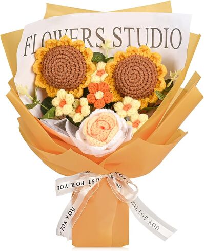 هدايا زهور الكروشيه للنساء، هدايا الزهور للأم والزوجة، 7 قطع باقة زهور كروشيه مكتملة يدويًا للنساء أفضل صديق وصديقة وذكرى التخرج ويوم الزفاف والمنزل in Kuwait