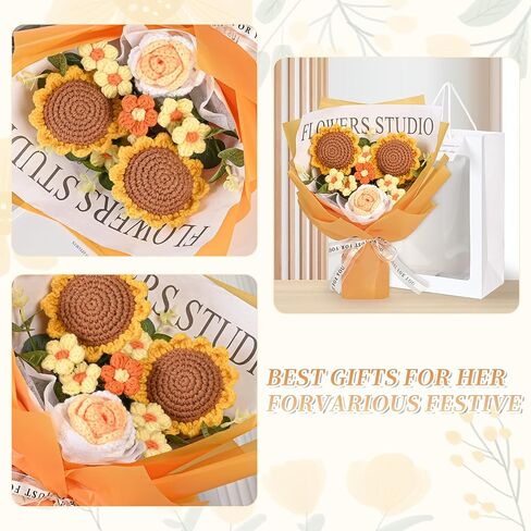 هدايا زهور الكروشيه للنساء، هدايا الزهور للأم والزوجة، 7 قطع باقة زهور كروشيه مكتملة يدويًا للنساء أفضل صديق وصديقة وذكرى التخرج ويوم الزفاف والمنزل in Kuwait