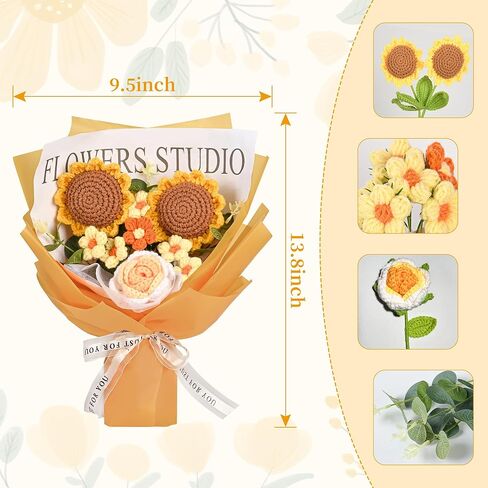 هدايا زهور الكروشيه للنساء، هدايا الزهور للأم والزوجة، 7 قطع باقة زهور كروشيه مكتملة يدويًا للنساء أفضل صديق وصديقة وذكرى التخرج ويوم الزفاف والمنزل in Kuwait