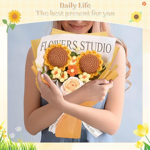 هدايا زهور الكروشيه للنساء، هدايا الزهور للأم والزوجة، 7 قطع باقة زهور كروشيه مكتملة يدويًا للنساء أفضل صديق وصديقة وذكرى التخرج ويوم الزفاف والمنزل in Kuwait