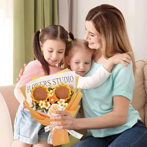 هدايا زهور الكروشيه للنساء، هدايا الزهور للأم والزوجة، 7 قطع باقة زهور كروشيه مكتملة يدويًا للنساء أفضل صديق وصديقة وذكرى التخرج ويوم الزفاف والمنزل in Kuwait