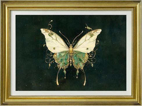 VILABBEY WALL ART CANVAS Framed Framed ، Butterfly Prints Emerald Green Decor Vintage Fantasy Paintasy لغرفة نوم حمام غرفة المعيشة ، 12x16in in Kuwait