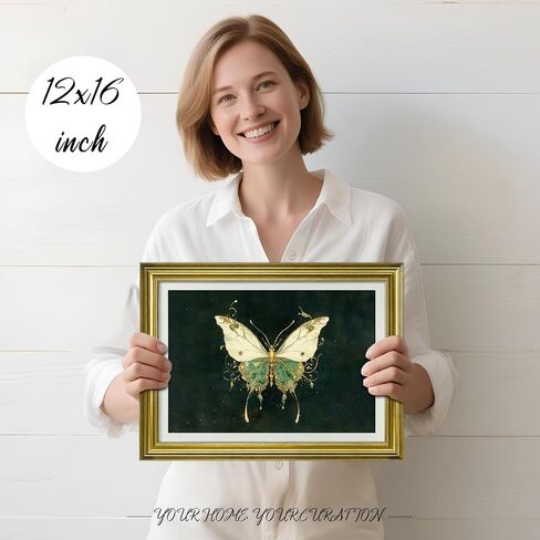 VILABBEY WALL ART CANVAS Framed Framed ، Butterfly Prints Emerald Green Decor Vintage Fantasy Paintasy لغرفة نوم حمام غرفة المعيشة ، 12x16in in Kuwait