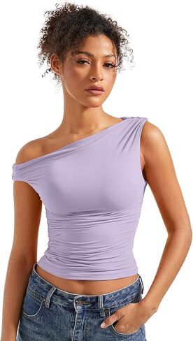 SUUKSESS Women Off Shoulder Tops Sleeveless Shirts Y2K Trendy Going Out Crop Tank Top (White,M) in Kuwait