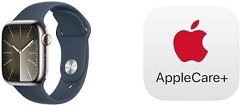 Apple Watch Series 9 [GPS + Cellular 41mm] ساعة ذكية مع حالة من الفولاذ المقاوم للصدأ الفضي مع العاصفة Blue Sport Band S/M. تعقب اللياقة البدنية ، تطبيقات ECG ، شاشة شبكية شبكية مع AppleCare+ (عامين) دائمًا in Saudi Arabia