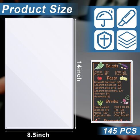 Henoyso 8.5" x 14" Menu Cover Rigid Print Protectors Clear Heavy Duty Menu Holder Poster Protector Sleeve Hard Plastic Paper Sleeves for Page Sheet Photographs Document Birth Certificate (25 Pcs) in Saudi Arabia