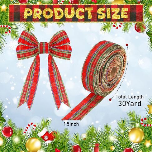 Plaid Christmas Wired Ribbon 2.5 Inches Traditional Red Tartan Plaid Christmas Holiday Ribbon Green Red Gold Plaid with Gold Edge for Garland Home Decor Gift Wrapping DIY Crafts(50 Yard) in Saudi Arabia