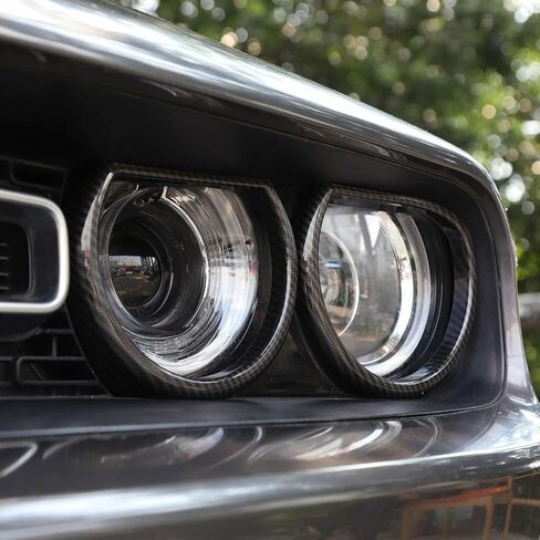 Carbon Fiber Headlight Bezel Trim Front Lamp Cover Automotive Grade ABS RT-TCZ21191318 Compatible with Dodge Challenger 3.6L 2018-2019 & 5.7L/6.2L/6.4L 2015-2019 in Saudi Arabia