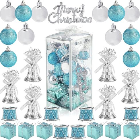 LOVEINUSA 32PCS Christmas Ball Ornaments, Christmas Tree Ornaments Glitter Christmas Decorations Tree Balls for Xmas Tree Holiday Wedding Party (Dark Blue & Silver) in Kuwait