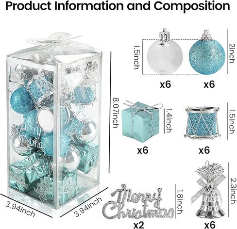 LOVEINUSA 32PCS Christmas Ball Ornaments, Christmas Tree Ornaments Glitter Christmas Decorations Tree Balls for Xmas Tree Holiday Wedding Party (Dark Blue & Silver) in Kuwait