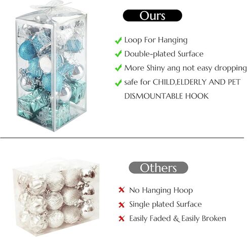 LOVEINUSA 32PCS Christmas Ball Ornaments, Christmas Tree Ornaments Glitter Christmas Decorations Tree Balls for Xmas Tree Holiday Wedding Party (Dark Blue & Silver) in Kuwait