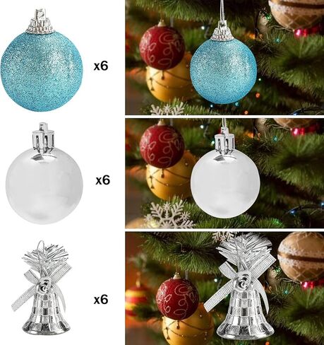 LOVEINUSA 32PCS Christmas Ball Ornaments, Christmas Tree Ornaments Glitter Christmas Decorations Tree Balls for Xmas Tree Holiday Wedding Party (Dark Blue & Silver) in Kuwait
