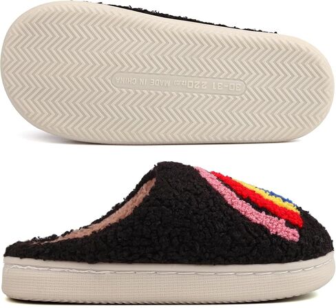 Kids Rainbow Hearts Slippers Girls Cute House Slippers Plush Slip on Shoes in Saudi Arabia