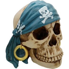 Human Skull Head Decor with Pirate Style, Resin Statue Small Size Skeleton Head Sculptures, Fancy Skull Gothic Home Decor, Festival Decoration & Gift for Home, Office, Party, Bar...etc in Saudi Arabia
