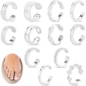 12PCS Silver Toe Rings Adjustable Toe Rings for Women Summer Toe Rings Set, Simple Style Beach Foot Jewelry Set in Saudi Arabia