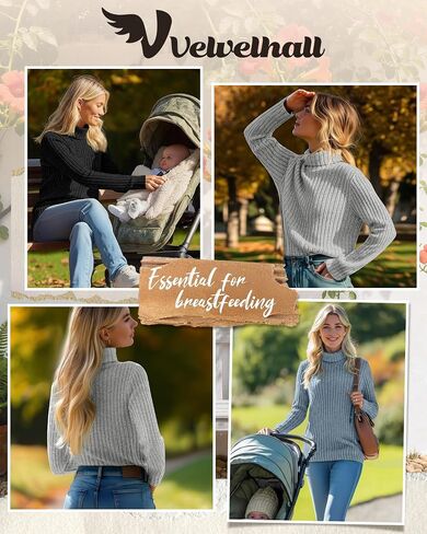 3 Pack Women Turtleneck Nursing Tops, Breastfeeding Maternity Shirts Long Sleeve Ribbed Sweaters with Hidden Zips in Saudi Arabia