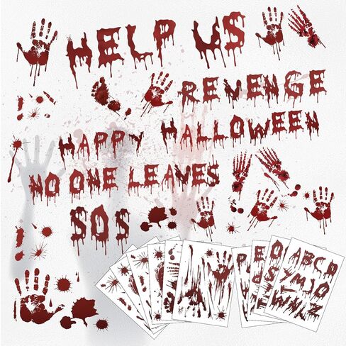 TaoBary Halloween DIY Decorations 112 Pcs Halloween Window Clings Handprint Footprint 10 Sheets Horror Window Stickers for Halloween Party Indoor Outdoor Decorations in Saudi Arabia