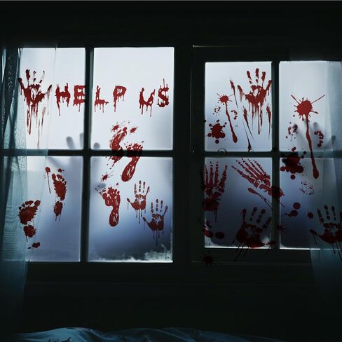 TaoBary Halloween DIY Decorations 112 Pcs Halloween Window Clings Handprint Footprint 10 Sheets Horror Window Stickers for Halloween Party Indoor Outdoor Decorations in Saudi Arabia
