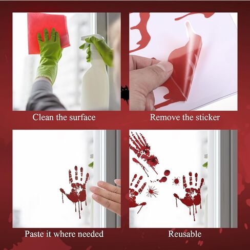 TaoBary Halloween DIY Decorations 112 Pcs Halloween Window Clings Handprint Footprint 10 Sheets Horror Window Stickers for Halloween Party Indoor Outdoor Decorations in Saudi Arabia
