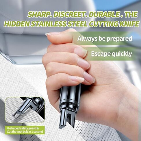 Window Breaker Seatbelt Cutter, Emergency 2‑in‑1 Car Escape Keychain Tool, Safe Hammer Glass Breaker Under Water–Compact, Durable Emergency Rescue Device for Drivers & First Responders, Premium Black in Saudi Arabia