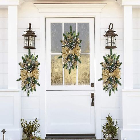 ipopu 4pcs 24in Gold Christmas Swags cordless Prelit Seardrop Swag ، زخارف الدرج عيد الميلاد تضيء اكلي in Saudi Arabia