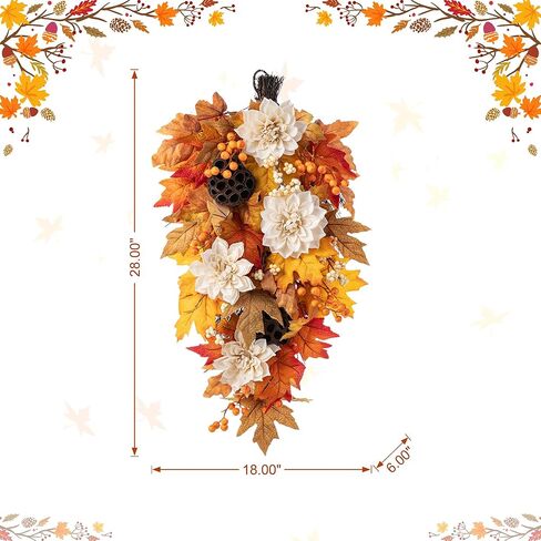 Glitzhome 2pcs غنيمة اليقطين السقوط مع قاعدة العنب ، التوت فو وزخرفة جراب اللوتس ، 25 "H خريف القيقب يترك غنيمة لديكور جدار الخريف in Kuwait