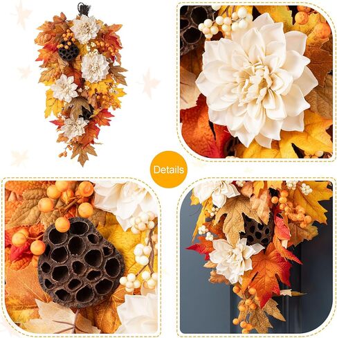 Glitzhome 2pcs غنيمة اليقطين السقوط مع قاعدة العنب ، التوت فو وزخرفة جراب اللوتس ، 25 "H خريف القيقب يترك غنيمة لديكور جدار الخريف in Kuwait