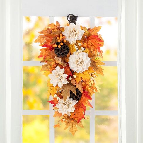Glitzhome 2pcs غنيمة اليقطين السقوط مع قاعدة العنب ، التوت فو وزخرفة جراب اللوتس ، 25 "H خريف القيقب يترك غنيمة لديكور جدار الخريف in Kuwait