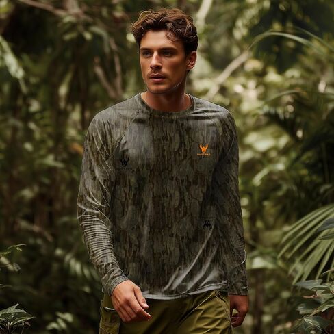 Huntrex Men Men Men Camo Hunting مع جيب سحاب-UPF أكثر من 50 قمصان صيد حماية أشعة الشمس in Saudi Arabia