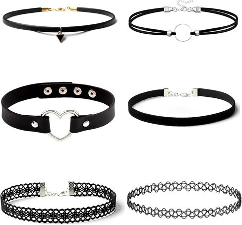 Gothic Choker Necklace for Women 6pcs Black Lace Chokers Set Punk Goth Jewelry Clothes Accessories in Saudi Arabia