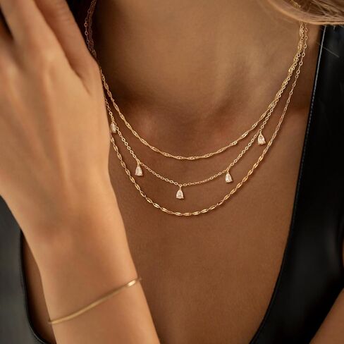 Layered Necklaces for Women, Dainty Gold Necklace Stack 14k Gold Plated Layering Cubic Zirconia Choker Necklaces for Women Trendy Simple Layered Gold Necklace Set Fashion Jewelry in Saudi Arabia