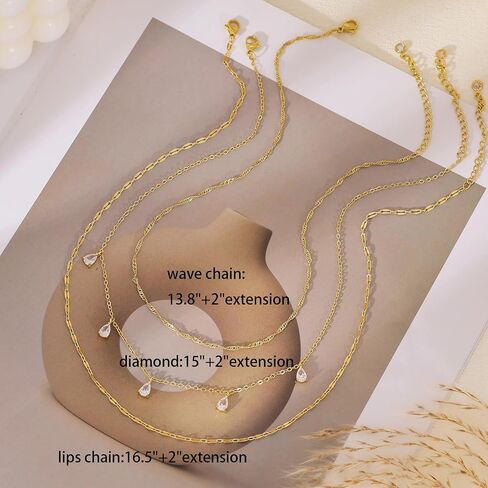 Layered Necklaces for Women, Dainty Gold Necklace Stack 14k Gold Plated Layering Cubic Zirconia Choker Necklaces for Women Trendy Simple Layered Gold Necklace Set Fashion Jewelry in Saudi Arabia