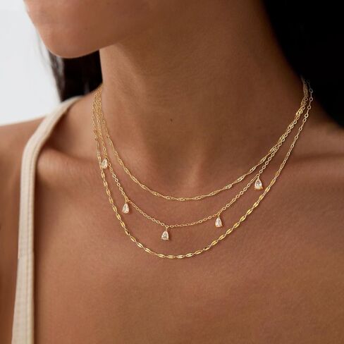 Layered Necklaces for Women, Dainty Gold Necklace Stack 14k Gold Plated Layering Cubic Zirconia Choker Necklaces for Women Trendy Simple Layered Gold Necklace Set Fashion Jewelry in Saudi Arabia