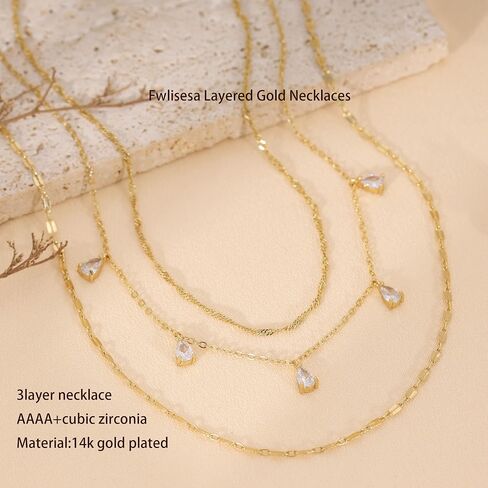 Layered Necklaces for Women, Dainty Gold Necklace Stack 14k Gold Plated Layering Cubic Zirconia Choker Necklaces for Women Trendy Simple Layered Gold Necklace Set Fashion Jewelry in Saudi Arabia