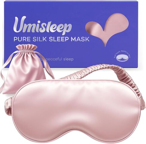 umisleep 100 ٪ قناع نوم حرير نقي التوت ، 22 ألياف ناعمة وسلسة ، قناع العين المتنفس للنساء والرجال ، قناع نوم أفضل لحظر الخفيفة مع حقيبة سفر ، عصبون قابل للتعديل ، أسود ، أسود in Kuwait