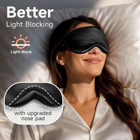 umisleep 100 ٪ قناع نوم حرير نقي التوت ، 22 ألياف ناعمة وسلسة ، قناع العين المتنفس للنساء والرجال ، قناع نوم أفضل لحظر الخفيفة مع حقيبة سفر ، عصبون قابل للتعديل ، أسود ، أسود in Kuwait