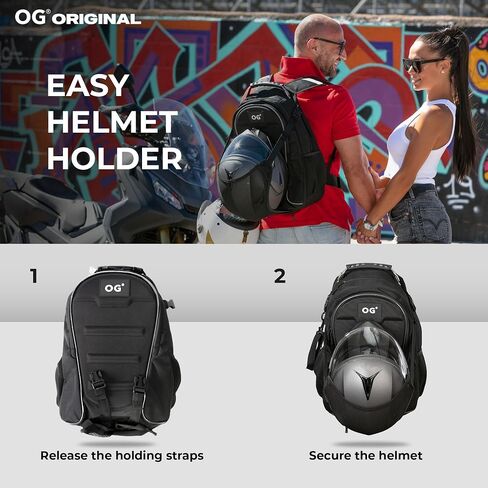 OG Original GetAway Motorcycle Backpack Waterproof, Man, Hard Shell, Large Capacity, Expandable 35L-45L, Motorbike Helmet Bag, Helmet Rucksack, Antitheft, Reflective, USB, Laptop in Saudi Arabia