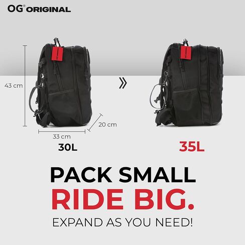 OG Original GetAway Motorcycle Backpack Waterproof, Man, Hard Shell, Large Capacity, Expandable 35L-45L, Motorbike Helmet Bag, Helmet Rucksack, Antitheft, Reflective, USB, Laptop in Saudi Arabia
