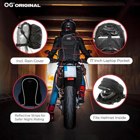 OG Original GetAway Motorcycle Backpack Waterproof, Man, Hard Shell, Large Capacity, Expandable 35L-45L, Motorbike Helmet Bag, Helmet Rucksack, Antitheft, Reflective, USB, Laptop in Saudi Arabia